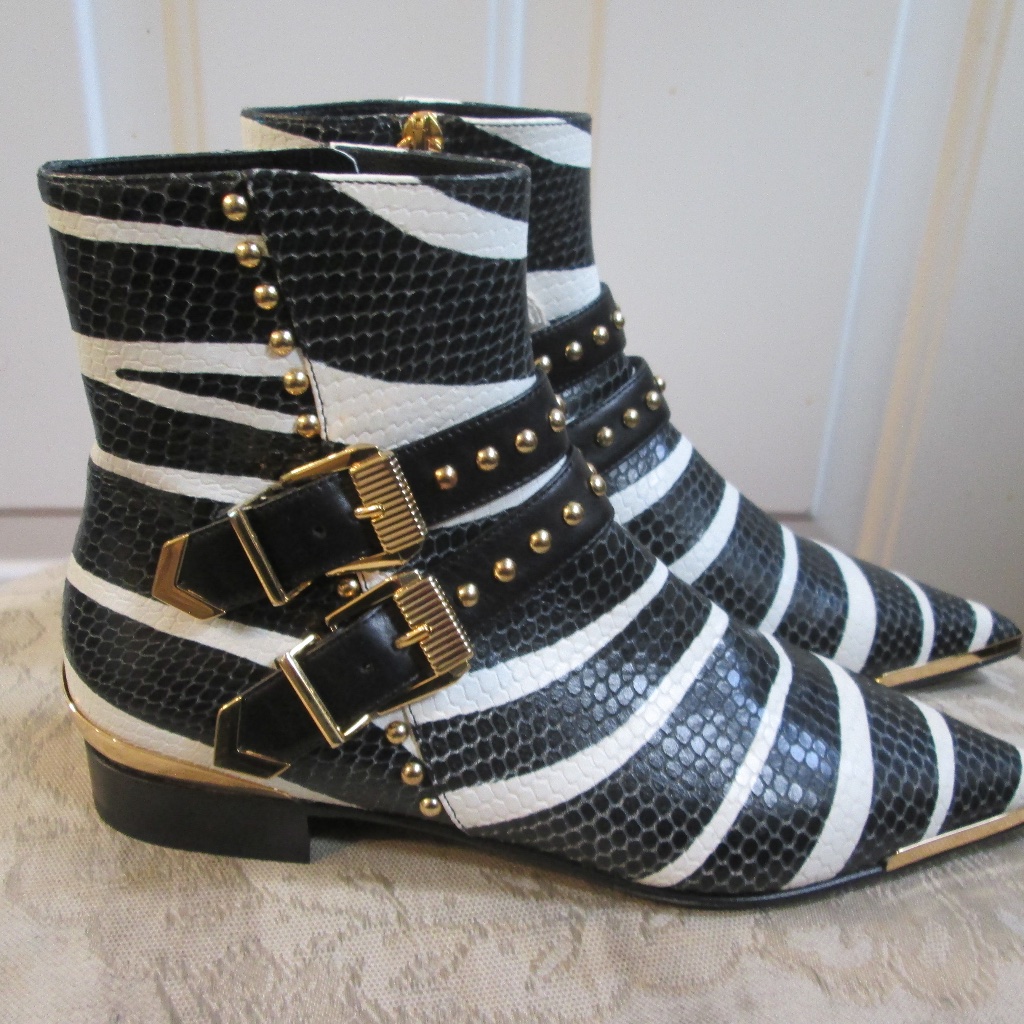 New Versace Black Zebra Print Ankle Zipper Boots Sz 35/5
